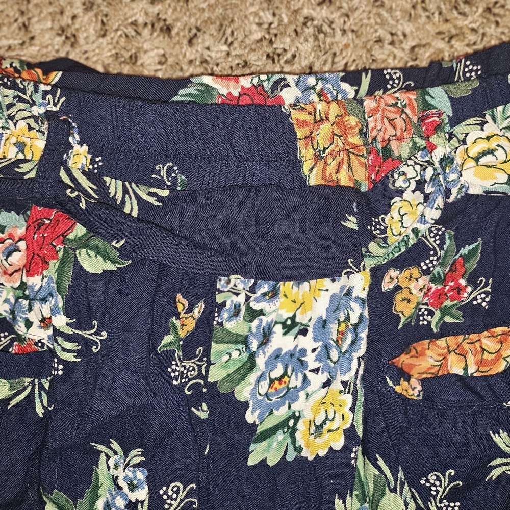 Angie Navy Floral Paperbag Waist Women's Shorts - Picture 11 of 11